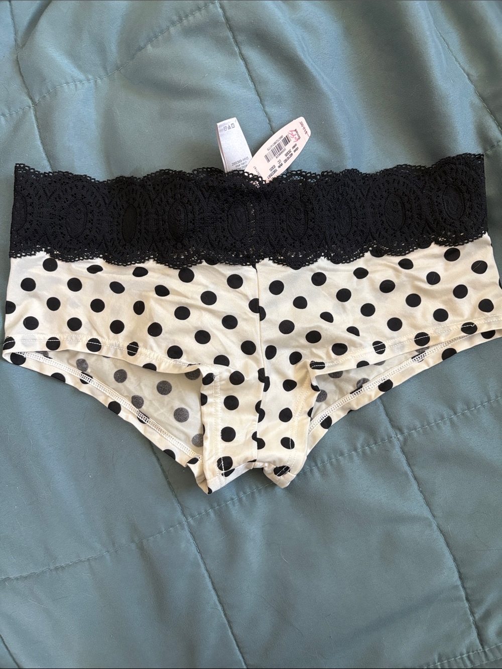 Victoria's Secret Black Lace-Waist Polka Dot Boyshorts